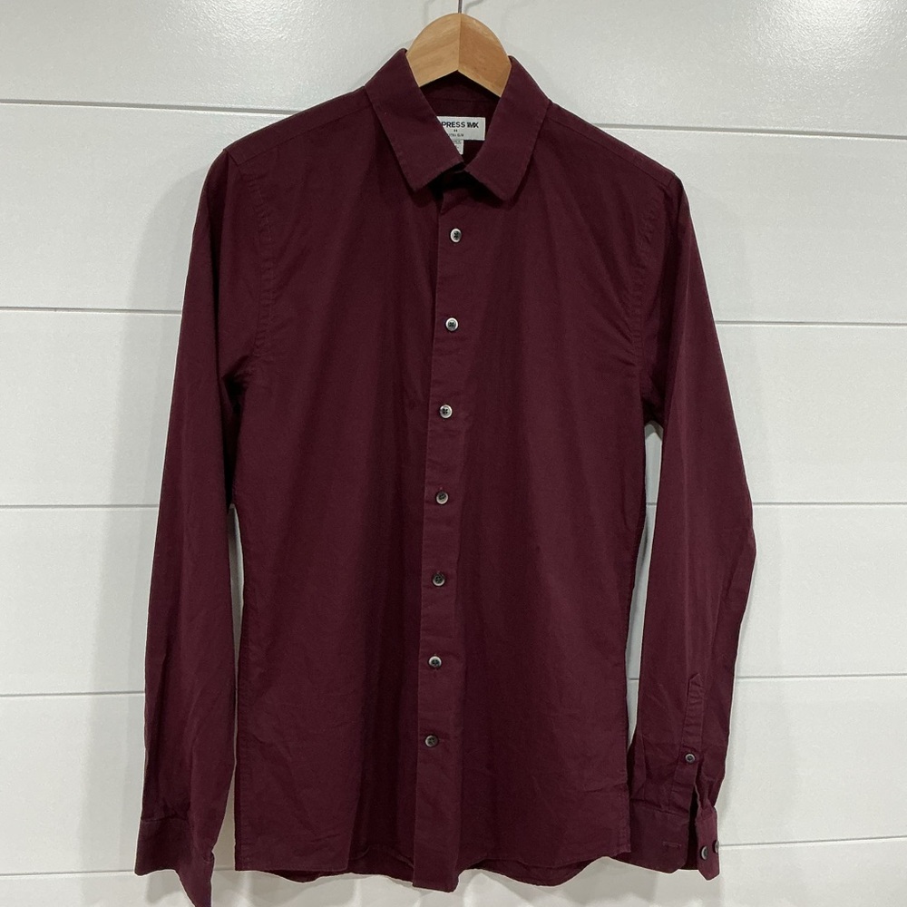 Express Men's Long Sleeve Dress Shirt - Wine